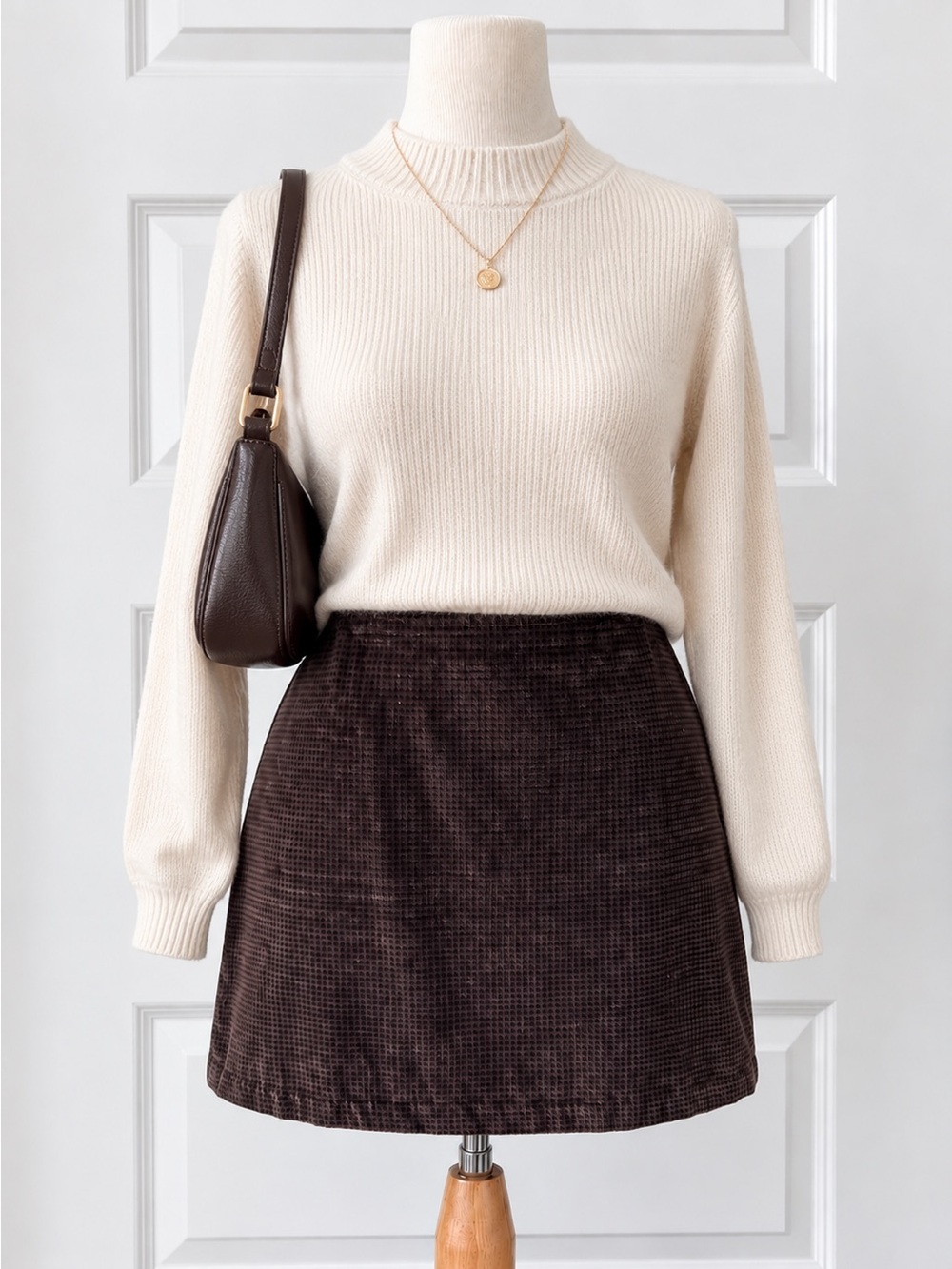 Vintage 90s Y2K Dark Academia Stone Horse Brown Houndstooth Cotton Mini Skirt